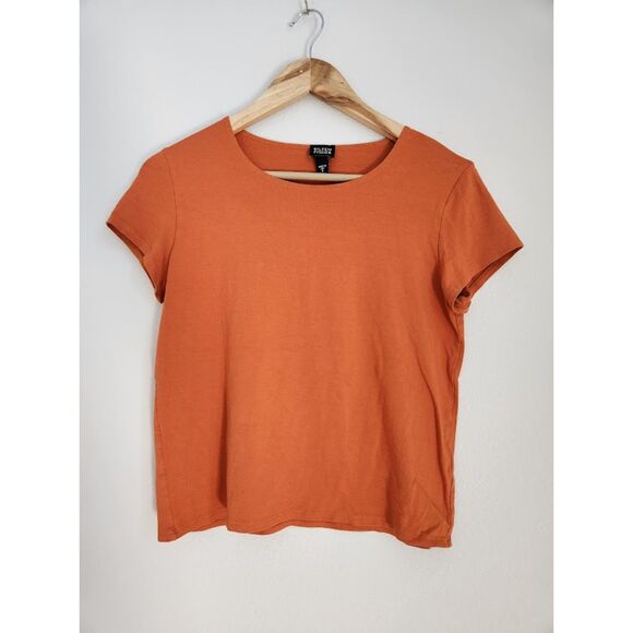 Eileen Fisher Orange Short Sleeve Stretch Tee | Size S - Picture 2 of 9